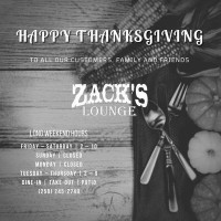 Zack's Lounge menu