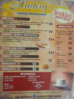 Hartery's Family Restaurant menu