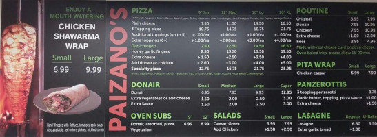 Paizano's Pizzeria Donair menu