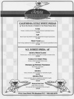 Artista Pizzeria menu