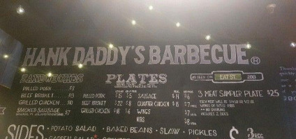 Hank Daddy's Barbecue menu