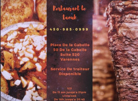 Le Taouk Cuisine Libanaise menu