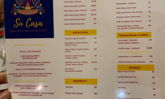 Su Casa Authentic Mexican Kitchen menu