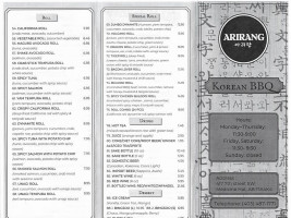 Arirang Korean Bbq menu