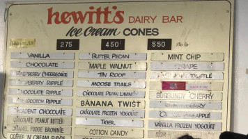 Hewitt's Dairy Bar menu