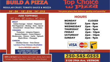 Top Choice Pizza menu