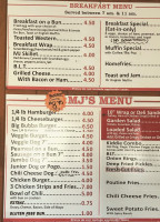 Mj's Own Munchies menu