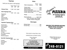 Poppa's Pizzeria menu