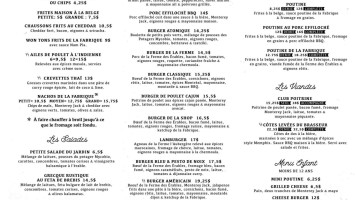 La Fabrique menu