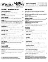 Wismer House menu