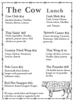 Cow Cafe menu