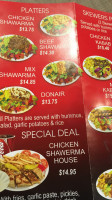 Donair Shawarma House menu