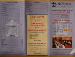 Maharajah East Indian Cuisine menu