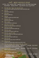 Pho Metro menu
