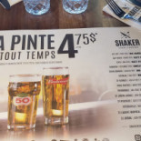 Shaker Cuisine Mixologie Lévis menu