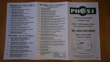 Pho 51 Vietnamese Restaurant menu