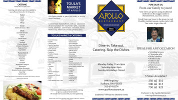 Apollo Restaurant & Tavern menu