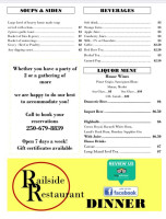The Railside (chase Bc) menu